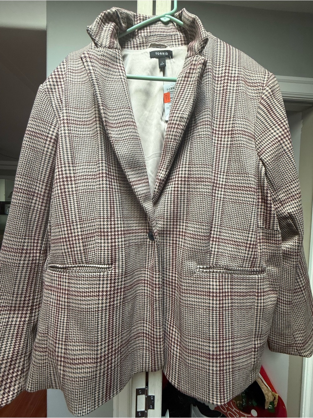 torrid Plaid Blazer in Cream, Red and Black